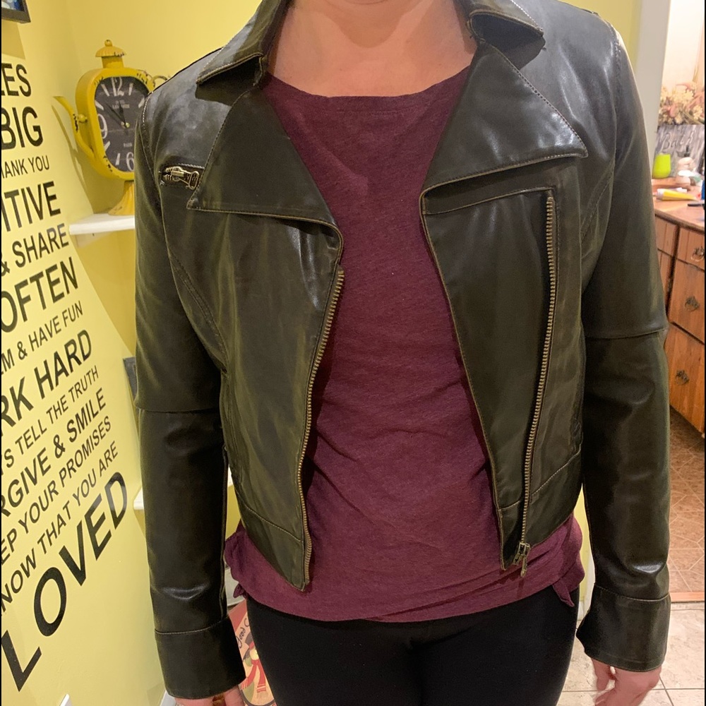 Blue spice faux leather jacket